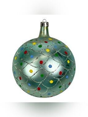 Vtg 4" Polka Dot Scallop Fish Scale Jumbo Mint Glass Christmas Ornament Poland